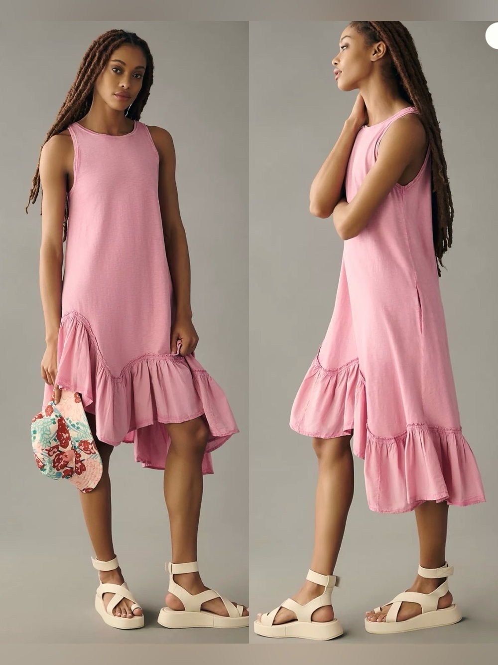 Anthropologie Daily Practice Asymmetrical Ruffle Hem Dress , size Small